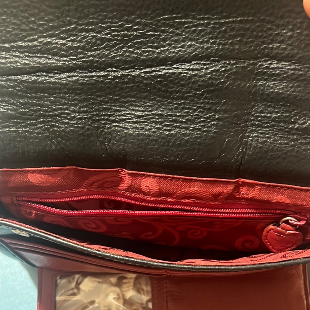 Brighton Black Crossbody Bag with Red Floral Detail - Picture 5 of 5